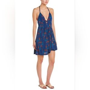 Free People Halter Mini Dress in Blue and Red